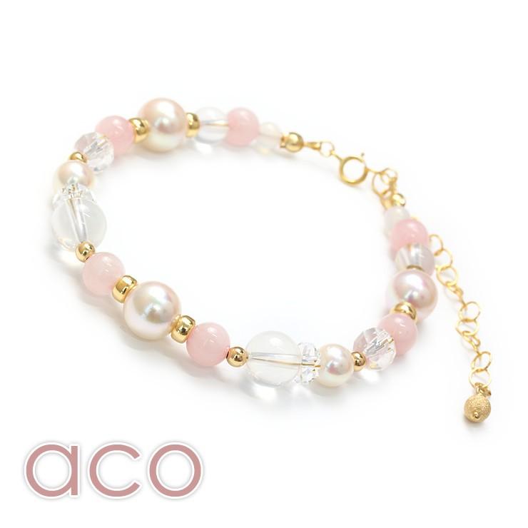 【aco classic】アコヤ真珠・誕生石ブレスレット 10月ローズクォーツ |  | 01