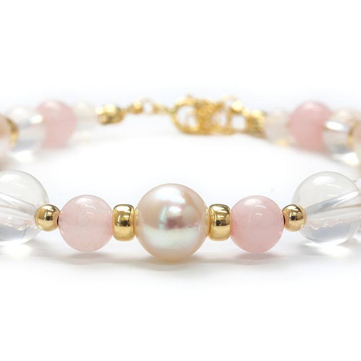 【aco classic】アコヤ真珠・誕生石ブレスレット 10月ローズクォーツ |  | 02