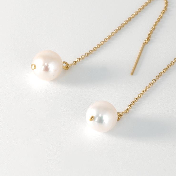 【aco classic】アコヤ真珠チェーンピアス（ペア・14KGF） | 