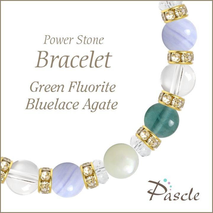 パワーストーン ブレスレット グリーンフローライト・ブルーレースアゲート 癒し 願望成就 人間関係