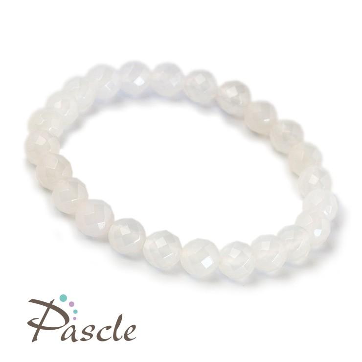 ホワイトカルセドニー（64面カット) 8mm シンプルブレスレット |  | 01