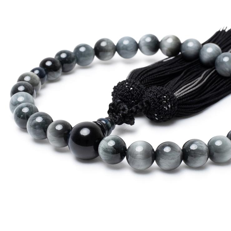 【彩や】京念珠 イーグルアイ・青虎目石（ブルータイガーアイ） デザイン念珠（男性用） | 