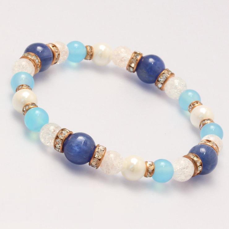 カイヤナイト・シーブルーカルセドニー デザインブレスレット
