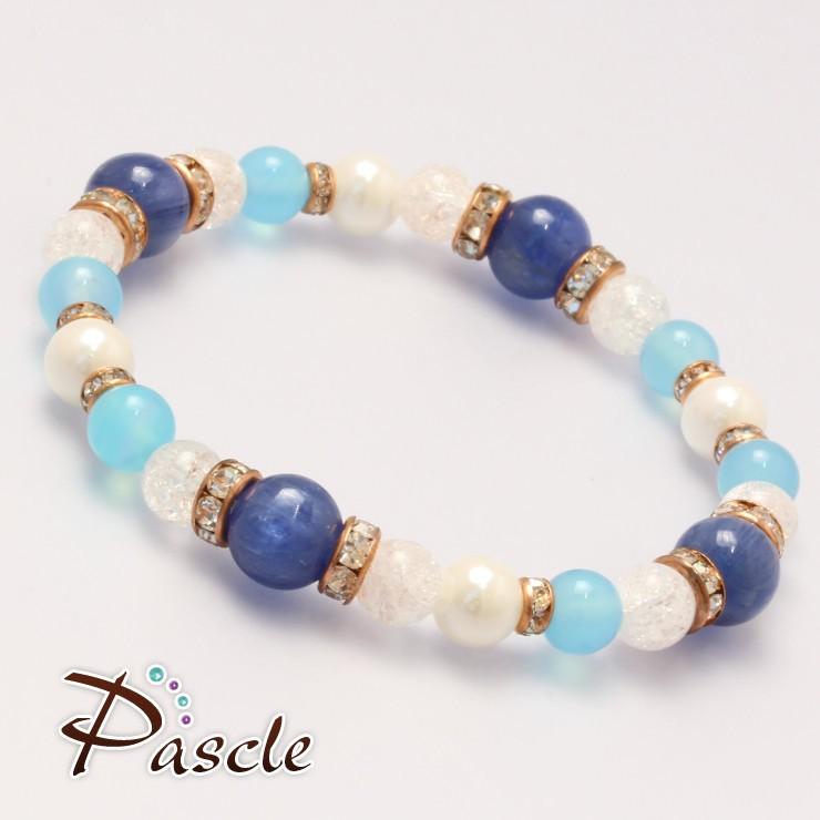 カイヤナイト・シーブルーカルセドニー デザインブレスレット