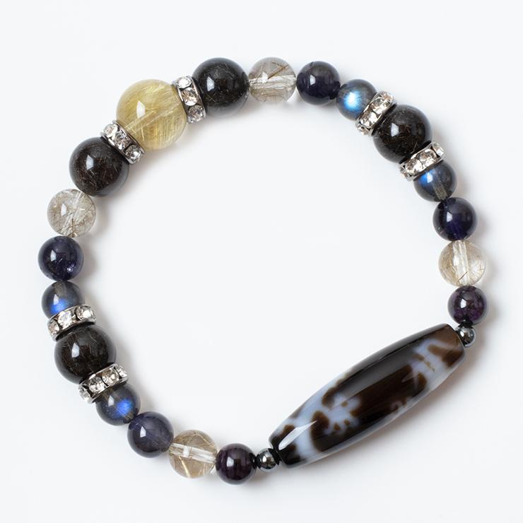 一点もの】龍神天珠・タイチンルチルクォーツ デザインブレスレット