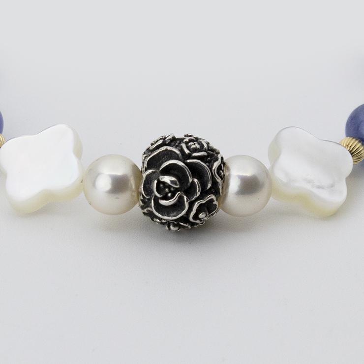 【一点もの】シルバービーズ・ホワイトシェル デザインブレスレット |  | 01