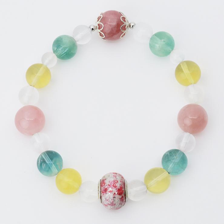 【一点もの】ベネチアンビーズ・ディープローズクォーツ デザインブレスレット |  | 02