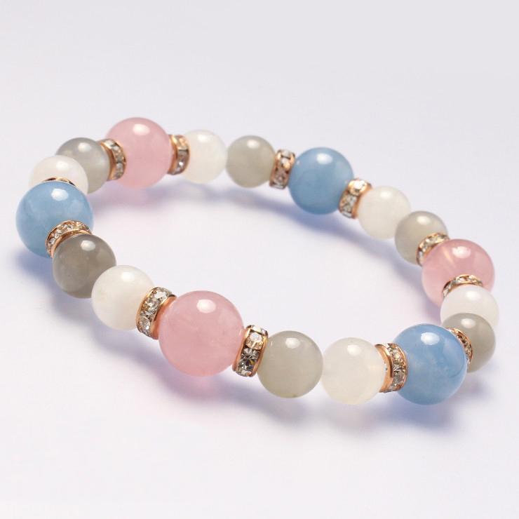 ディープローズクォーツ・アクアマリン デザインブレスレット | 