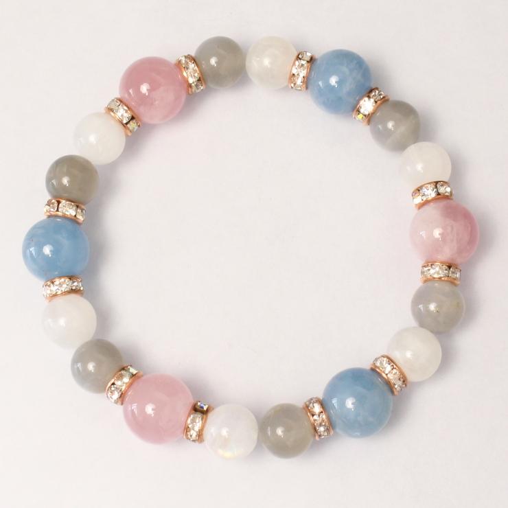 ディープローズクォーツ・アクアマリン デザインブレスレット |  | 03