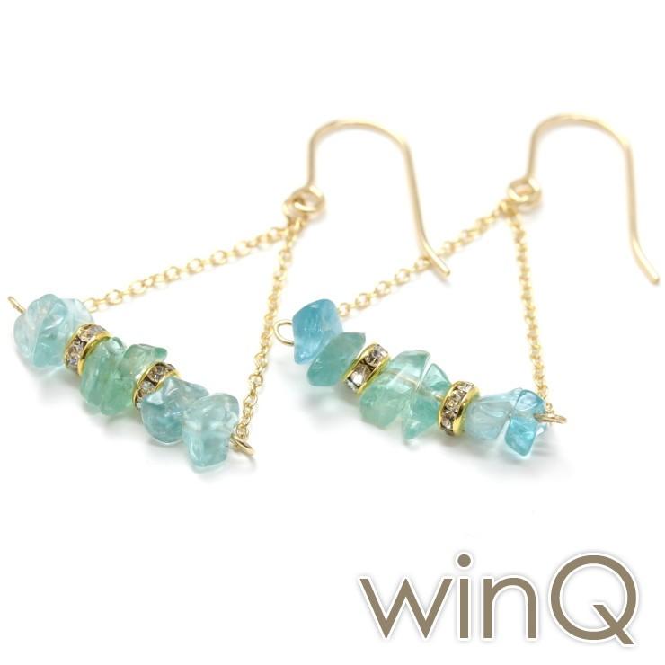 708 天然石　アパタイト　8㎜　キューブカット　燐灰石　ピアス　イヤリング winQ】アパタイト さざれ天然石ピアス（ペア・14KGF） : パスクル