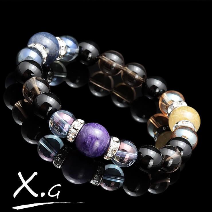 【X.G】オーラブレス チャロアイト・サファイア・ルチルクォーツ12mm