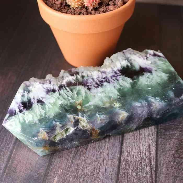 天然石 エンジェルフェザーフローライト 蛍石 スライス プレート 台座