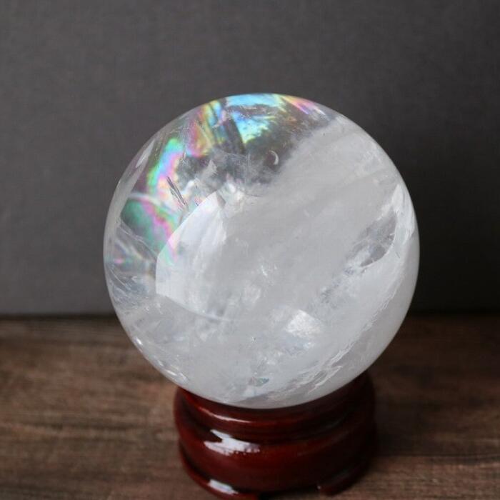 水晶 アイリスクォーツ 丸玉 64mm スフィア 天然石 天然水晶 虹 贈り物 