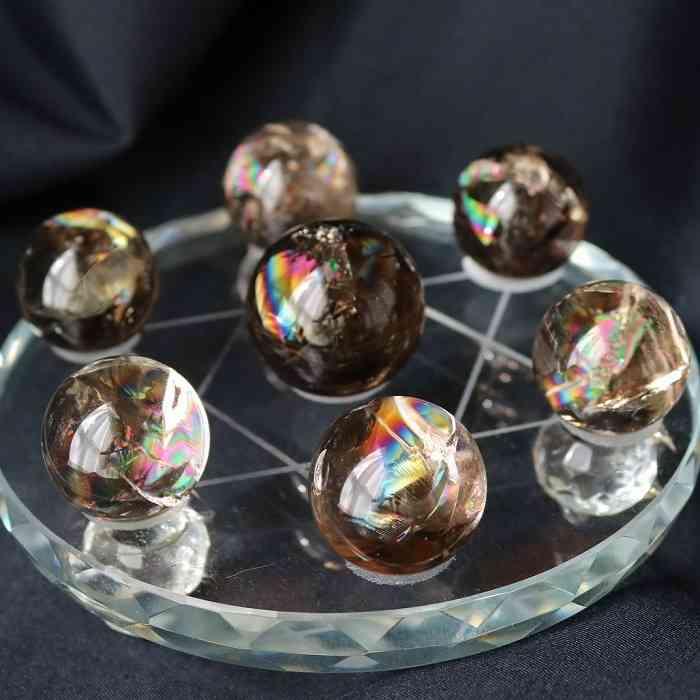 天然石 パワーストーン アイリスクォーツ 七星陣 丸玉 透明度抜群