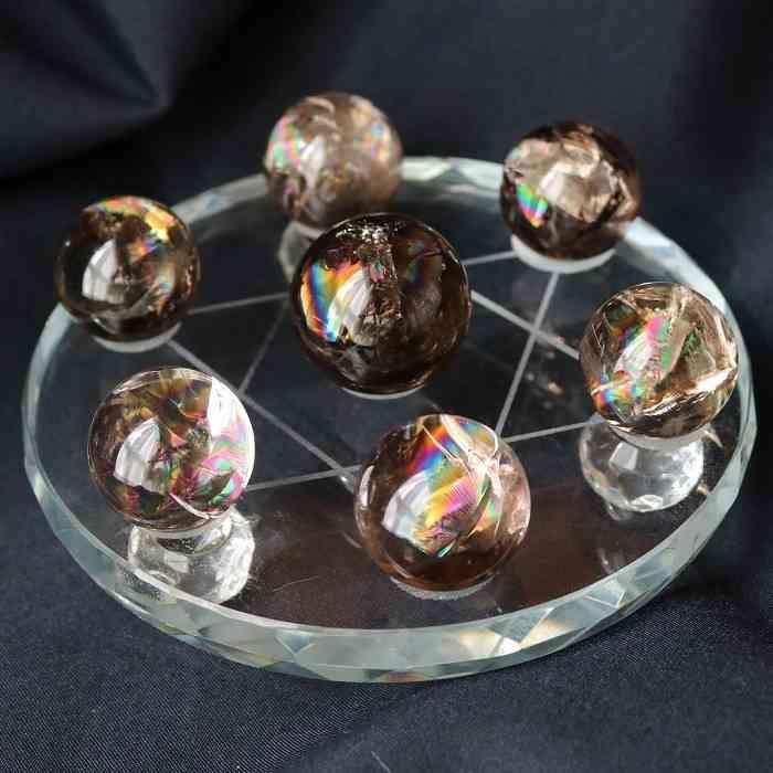 天然石 パワーストーン アイリスクォーツ 七星陣 丸玉 透明度抜群