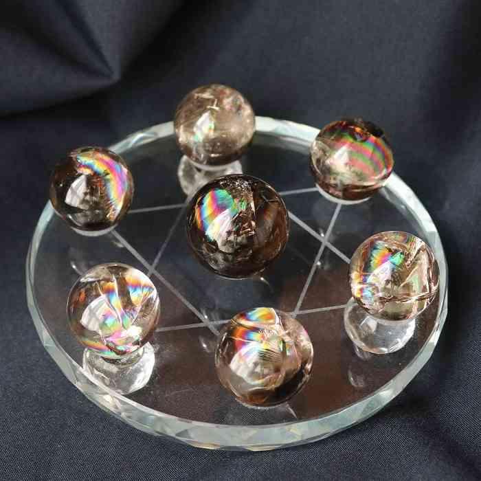 天然石 パワーストーン アイリスクォーツ 七星陣 丸玉 透明度抜群