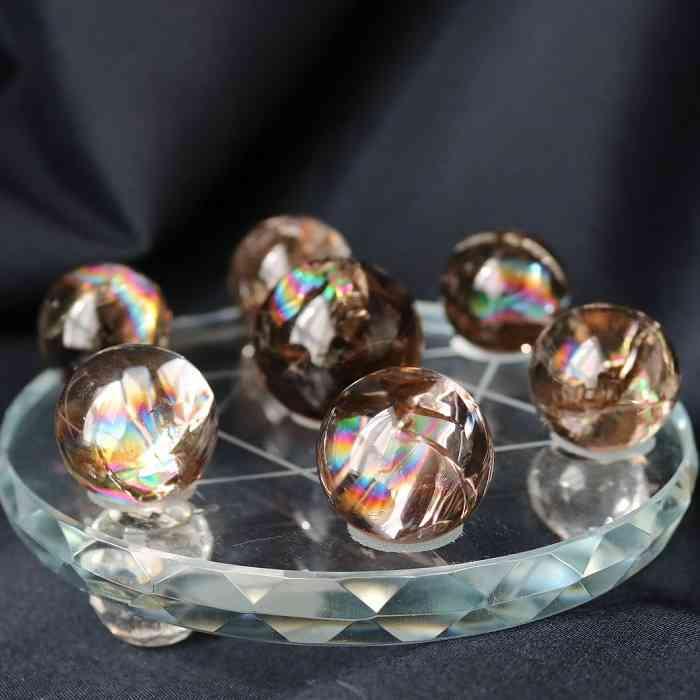 天然石 パワーストーン アイリスクォーツ 七星陣 丸玉 透明度抜群