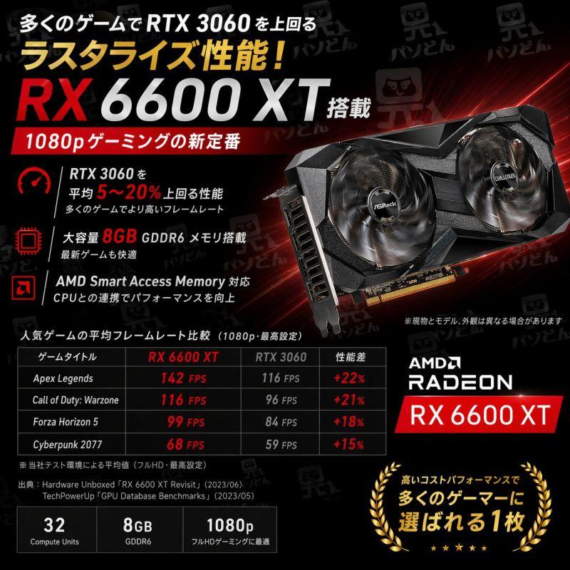 中古自作ゲーミングPC】ケース・SSD新品使用 / Radeon RX 6600 XT