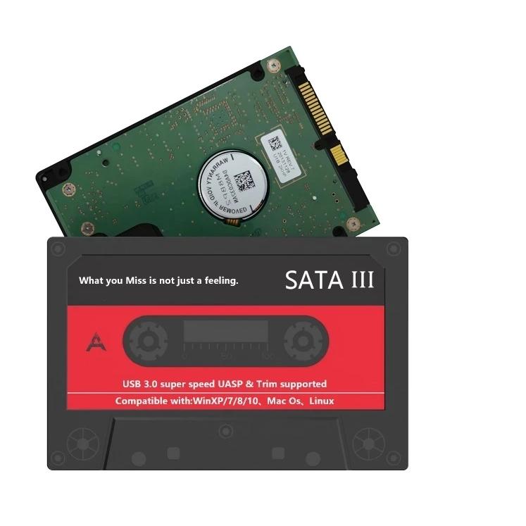 SSD/HDDケース USB3.0対応 カセットテープ風 外付け 2.5インチ/7mmに