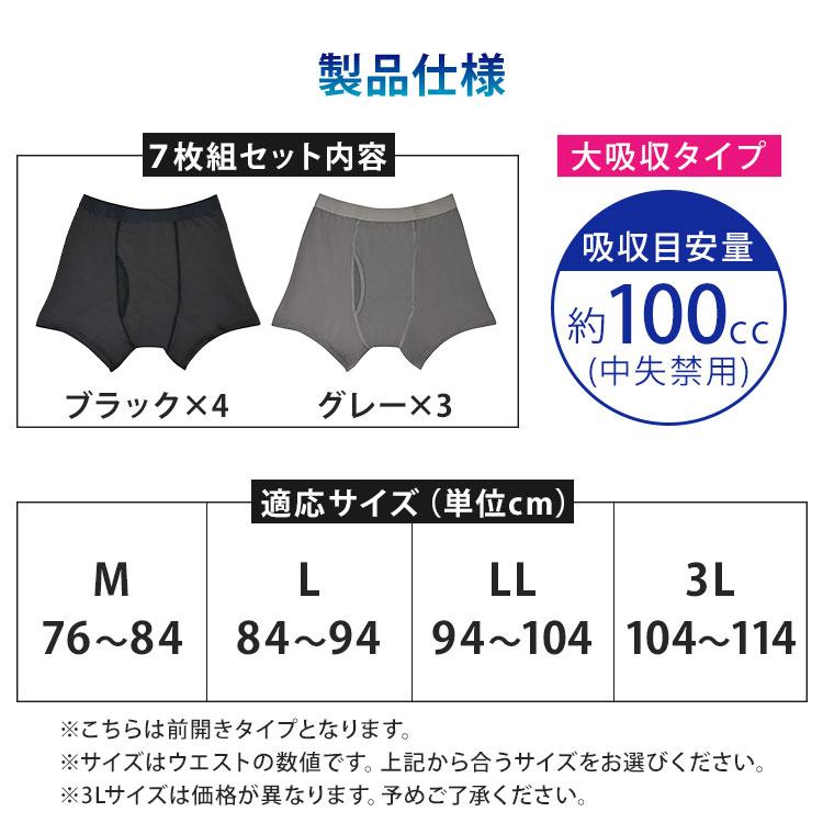 大吸収用】7枚組 接触冷感尿漏れパンツ（メンズ失禁パンツ 尿漏れ