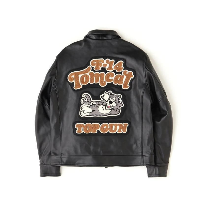 A-2 レザーフライトジャケット　地図　ワッペン　トムキャット　ブラック　短丈 AVIREX（アヴィレックス） SALE！送料無料！AVIREX LEATHER JACKET