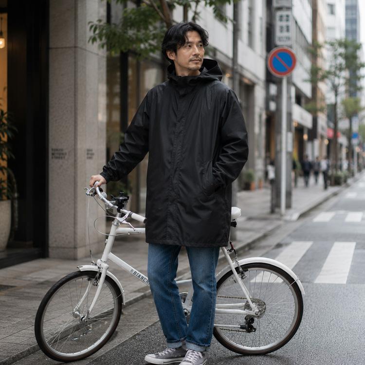 リュック対応 自転車用 レインコート ピラルク 回転フード 7590