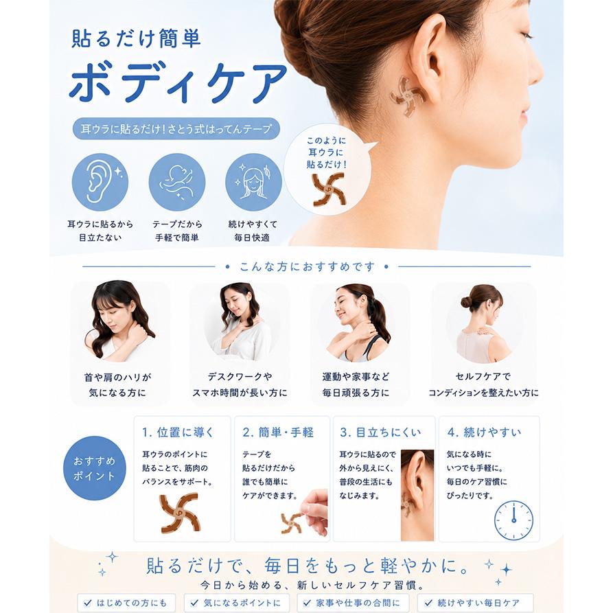 さとう式リンパケア 耳ウラばってんテープ 50枚入り ープ シール
