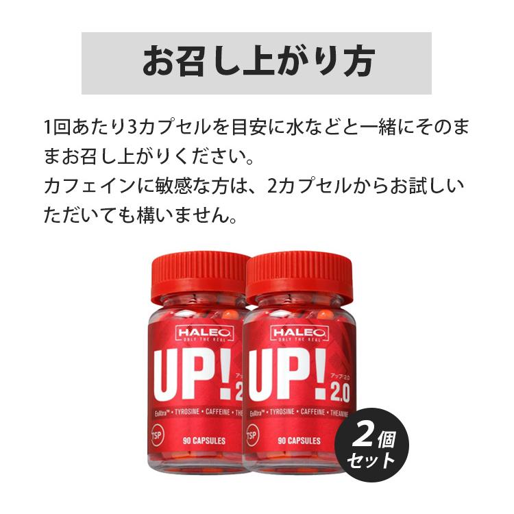 2個セット HALEO UP!2.0 ハレオ アップ2.0 サプリメント エナジー 集中 カプセル 90粒 30回分 やる気 眠気 勉強 受験 仕事 運転 ワークアウト カフェイン（DM）の画像