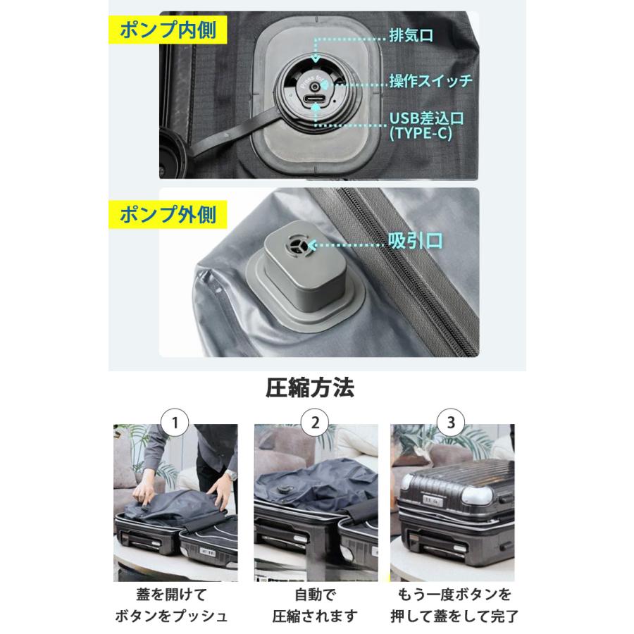 Qubo ポンプ内蔵 電動圧縮バッグ ポンプ一体型 Mサイズ トラベルポーチ