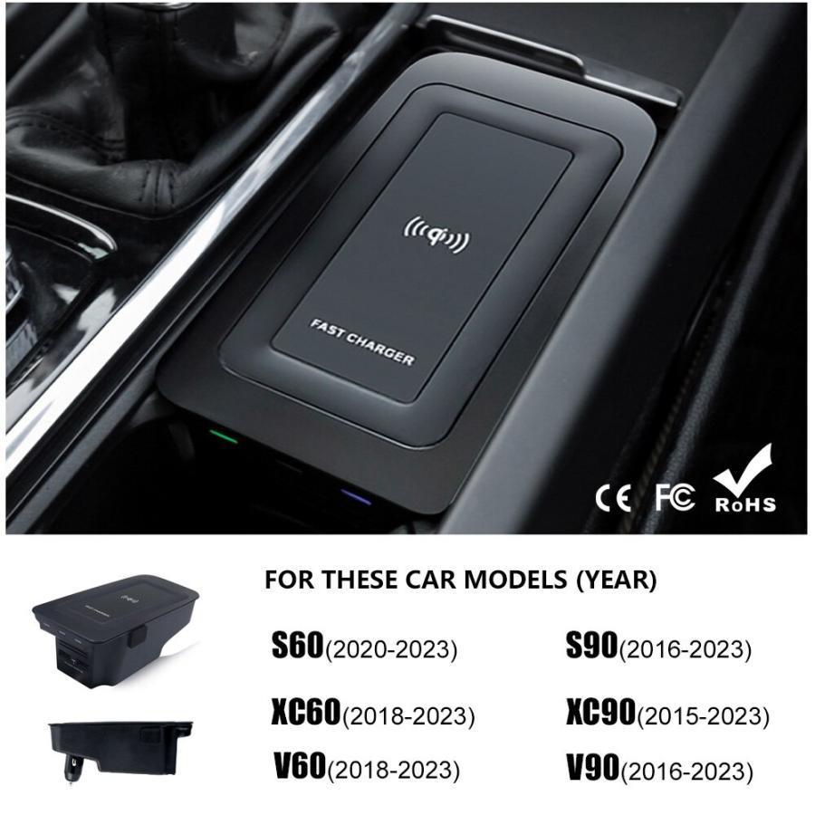 ワイヤレスカーチャージャー　スマートフォン充電ホルダー　s60　v60　v90　s90　2020　2021　2023　アクセサリー　xc90　2022　xc60