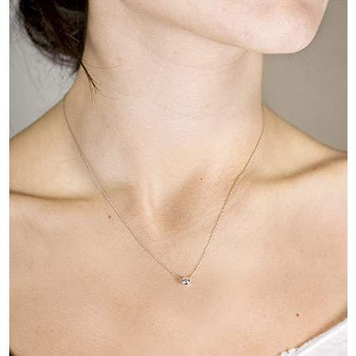 小さなダイヤモンドソリティアベゼルネックレス 14Kゴールド（18インチチェーン） 