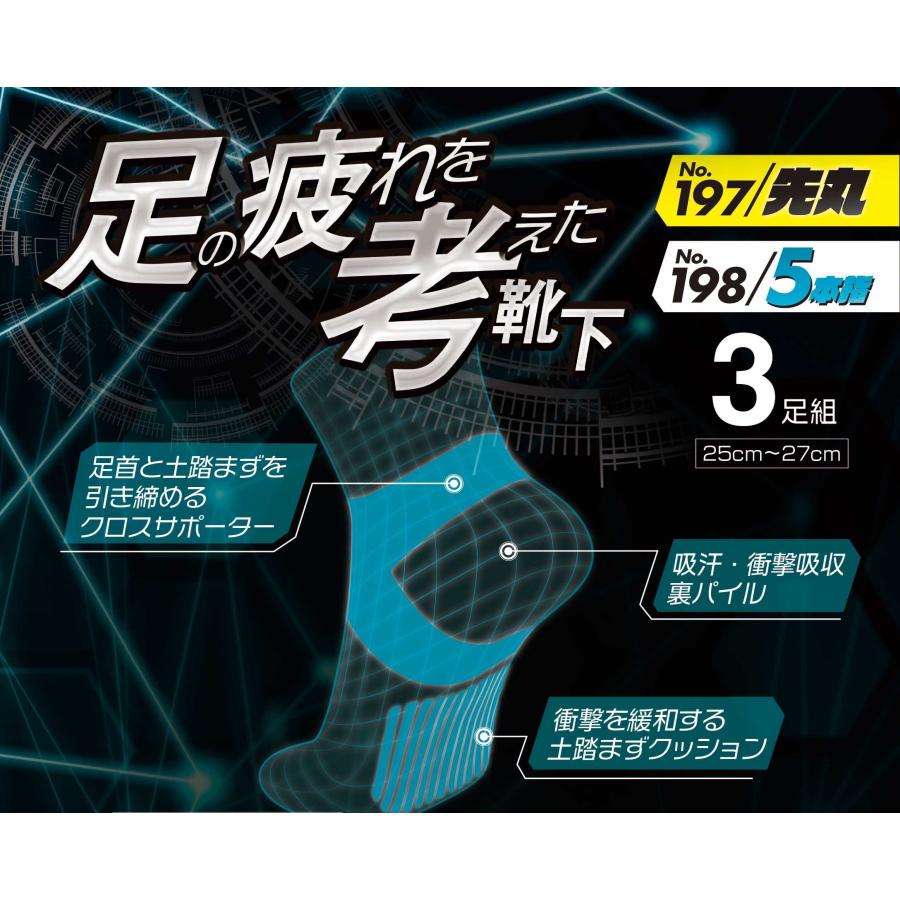 作業用靴下 安全靴 ソックス 先丸 セミショート丈 3足組 25-27cm アソート 裏パイル 吸汗 衝撃吸収 クロスサポーター 土踏まずクッション No.197 |  | 02