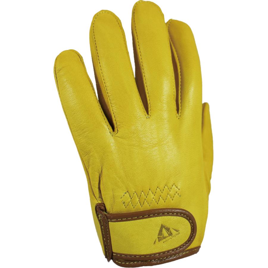 羊革 ショートシープ革手袋 #916｜手首ショートで可動域アップ・腕時計OK｜ピッタリフィット・マウンテンロゴ焼印｜作業/アウトドア/バイク/普段使い イエロー | パッションクリエイティブ | 01