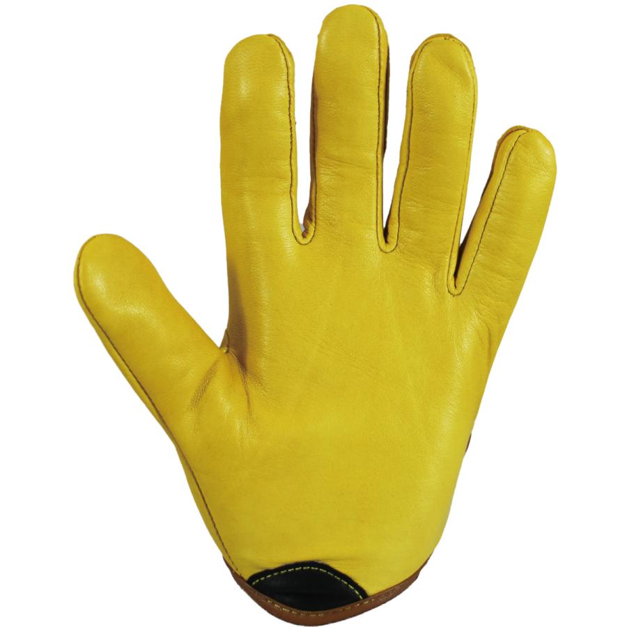 羊革 ショートシープ革手袋 #916｜手首ショートで可動域アップ・腕時計OK｜ピッタリフィット・マウンテンロゴ焼印｜作業/アウトドア/バイク/普段使い イエロー | パッションクリエイティブ | 02