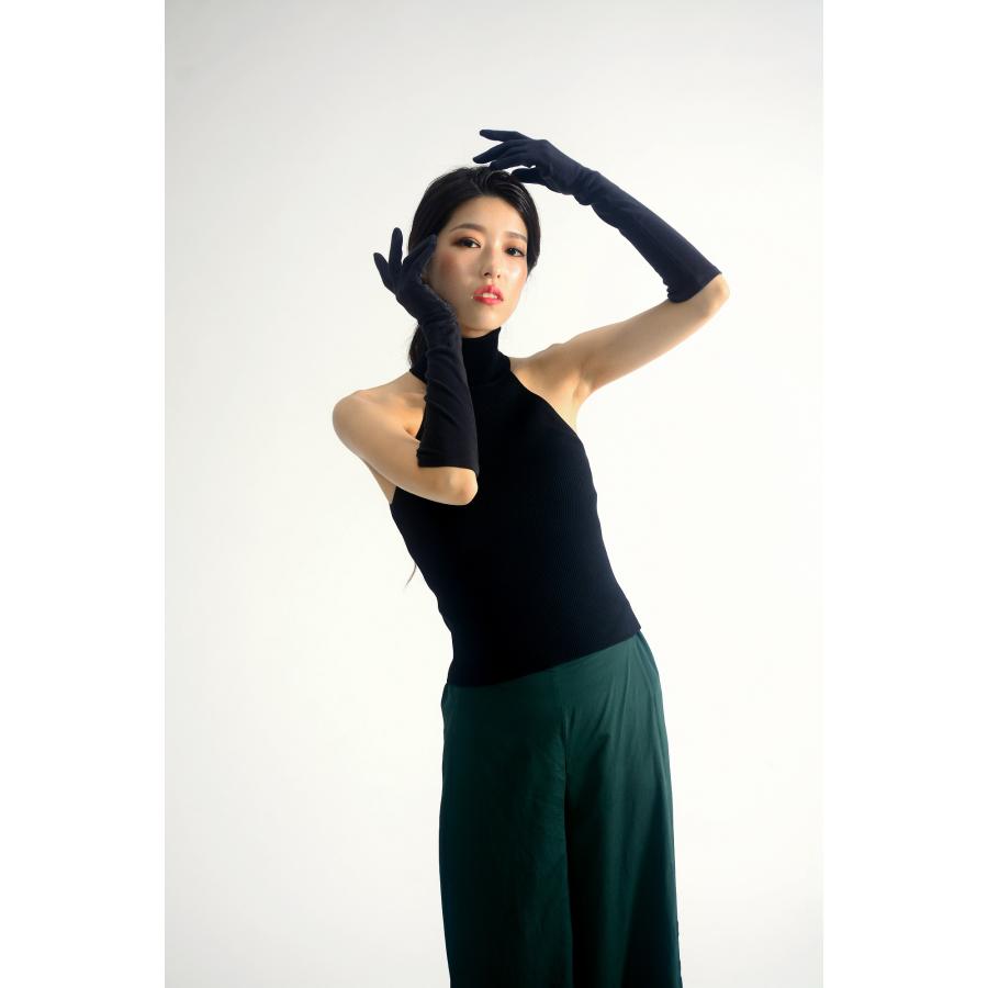 UVカット＆滑り止め付 PC-45BLK 黒綿ロング手袋｜綿100％ コーマ糸使用