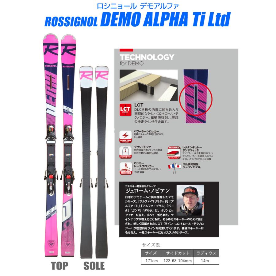 スキー 2点セット ROSSIGNOL 19-20 DEMO ALPHA Ti Ltd 171cm RAILA01 SPX12 ROCKERACE  金具付き 大人用 スキー板 デモ 基礎 中級 上級