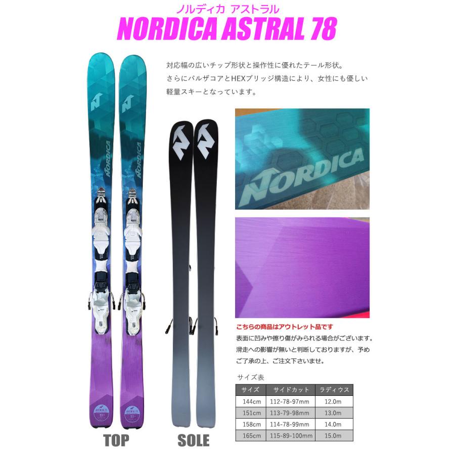 スキー 4点セット レディース NORDICA ノルディカ 17-18 ASTRAL 78 