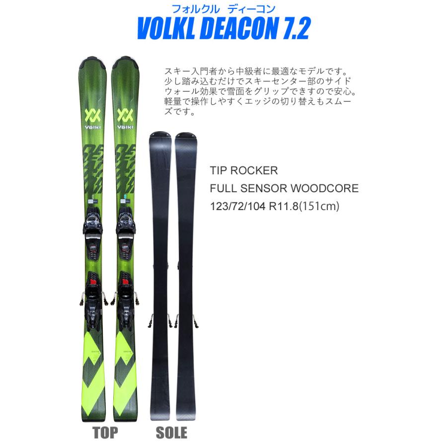 スキー 2点セット メンズ VOLKL 22-23 DEACON 7.2 FDT 151/158/165cm 金具付き オールラウンド 初心者にオススメ 大人用 スキー福袋｜passo｜02