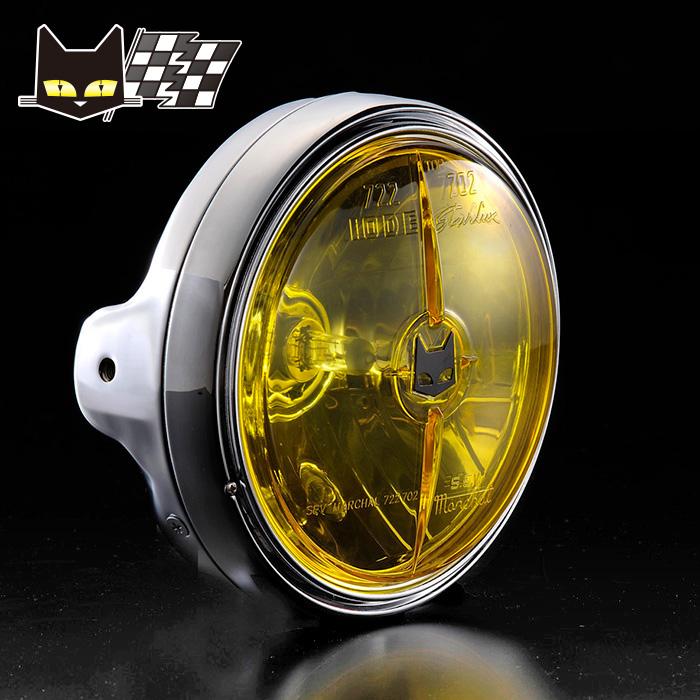マーシャル　７２２　７０２　黄×メッキ　カワサキ MARCHAL マーシャルヘッドライト 722・702スタールクス 黄レンズ