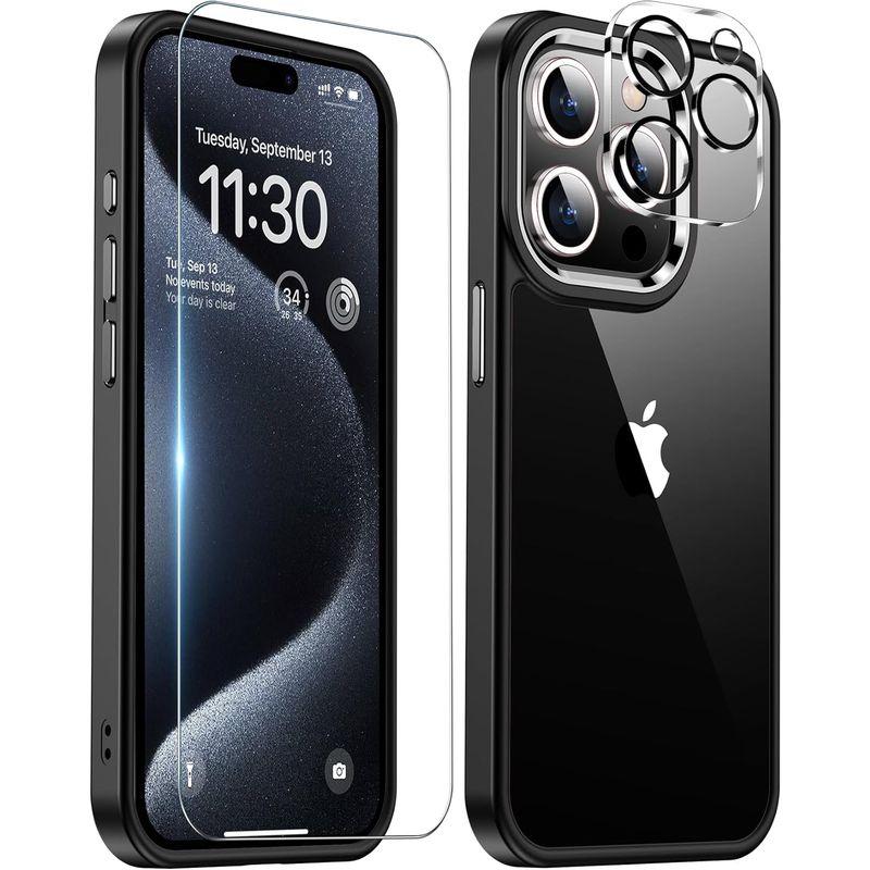 XIWXI iPhone15Pro 用 ケース ブラック 耐衝撃 カメラレンズ保護付き アイフォン15Pro ケース 米軍MIL規格 ストラ｜pasworksn｜07