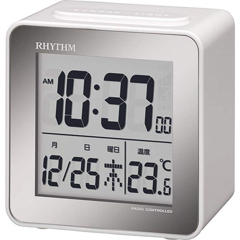 リズム(RHYTHM) 目覚まし時計 電波時計 デジタル 小さい かわいい 小型 ミニ キューブ タイプ 白 フィットウェーブD158 8R｜pasworksn｜04