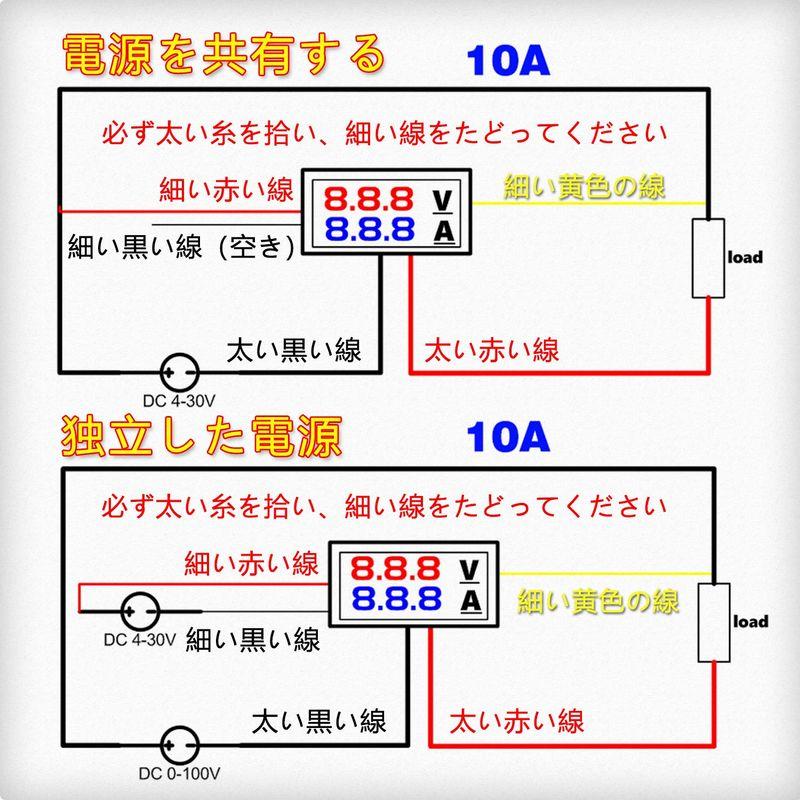 DiyStudio 3個 DC 4.5?30V駆動0.28"デジタル電圧計電流計LEDパネル取付け型、DC 100V 10A測定、2色画面電｜pasworksn｜05