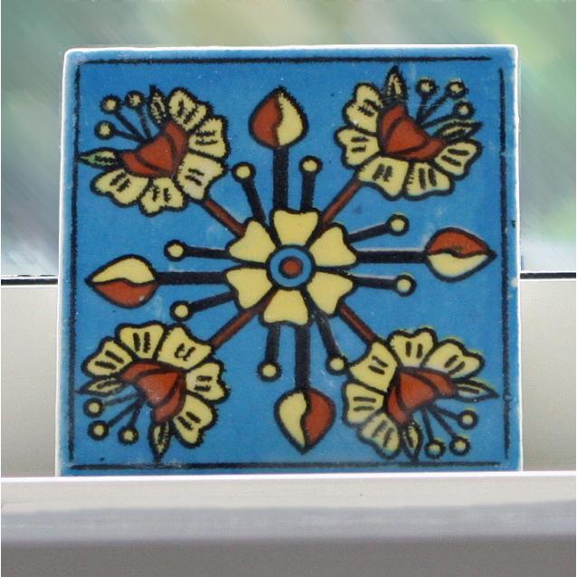 ブルーポタリー タイル SS D インド 手描き エシカル : パタパタ民族