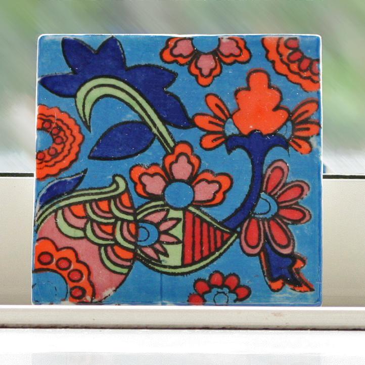 ブルーポタリー タイル SS N インド 手描き エシカル : パタパタ民族