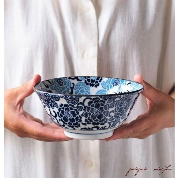 みのる陶器 紺青 冬牡丹 4.8寸 多用丼 どんぶり 丼 14.9cm 美濃焼 軽量