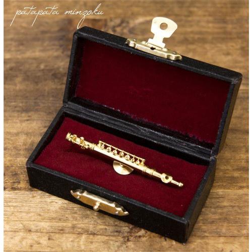 フルート シルバー ミニチュア ピンバッジ ブローチ 楽器 吹奏楽