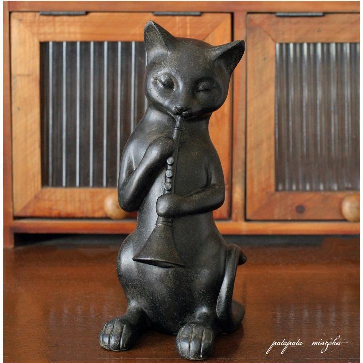 古い猫の置物　着物　カラオケ ねこ の 音楽隊 オブジェ アンティーク調 クラリネット