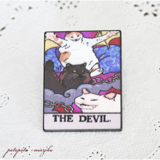 猫のピンバッジ タロットカード THE DEVIL デビル 悪魔 猫 バッジ ネコ 