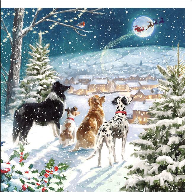 クリスマス 4匹の犬とサンタクロース グリーティングカード イギリス