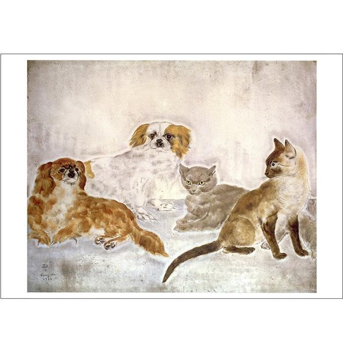 藤田嗣治 猫と犬 ポストカード スイス 製 グリーティングカード